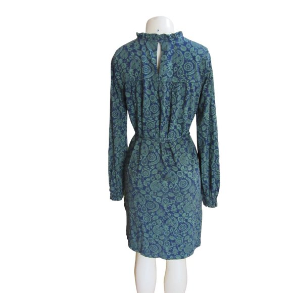 Boden Green & Blue Paisley Long Sleeve Jersey Sheath Dress w Tie Belt in Size 6L - Picture 4 of 6